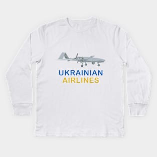 Bayraktar TB2 Airplane Turkish Drone with Ukrainian Flag Kids Long Sleeve T-Shirt